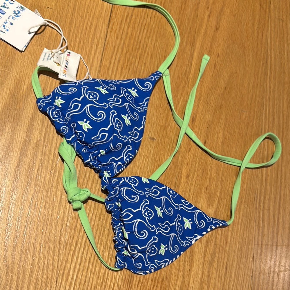 NWT Roller Rabbit Blue and Green Bikini Top